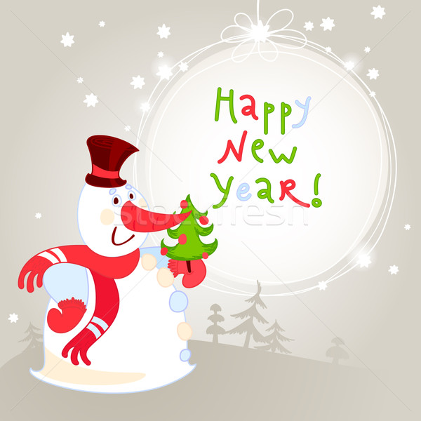 Snowman with Christmas tree - greeting card. 10eps Stock photo © Ecelop
