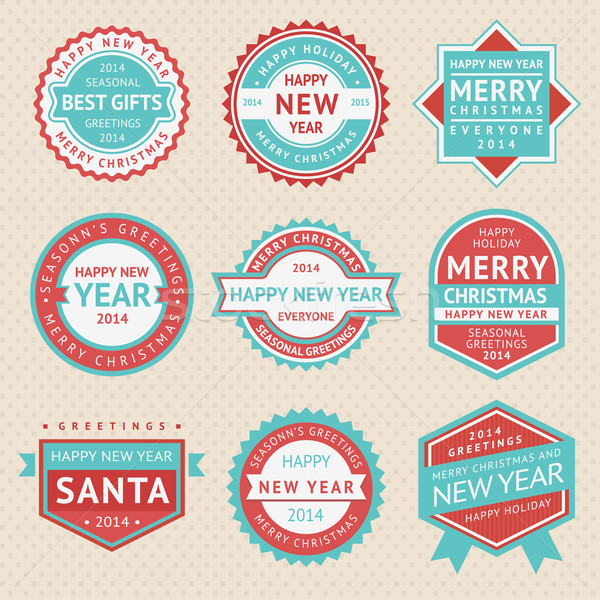 Stockfoto: Ingesteld · stickers · badges · christmas · kaarten · vector