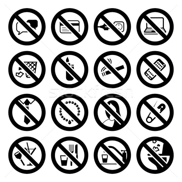 Stock photo: Set icons, prohibited symbols, office black signs