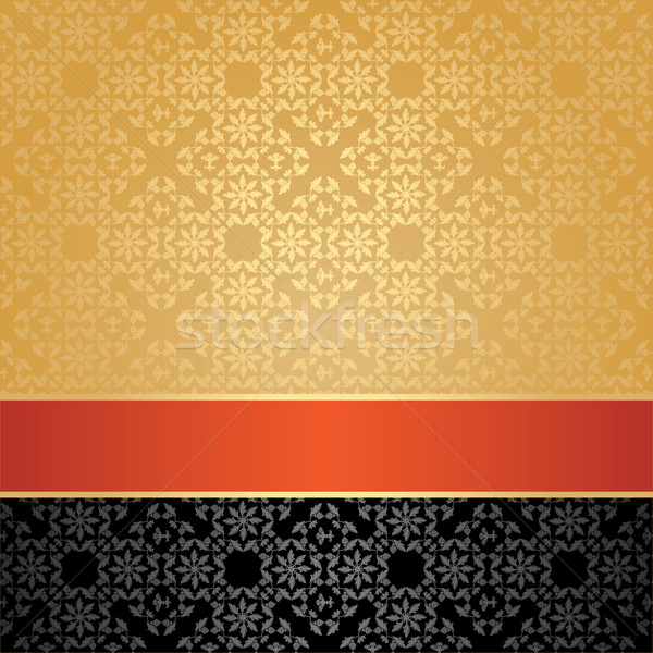 Stock photo: Seamless pattern, floral decorative background, orange ribbon