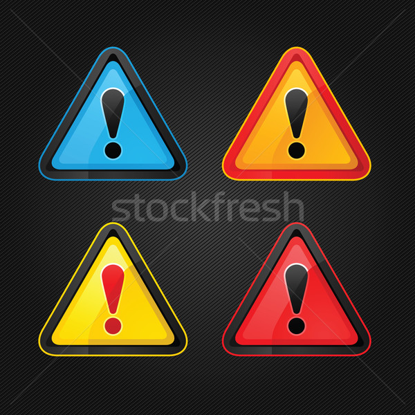 Set hazard warning attention sign on a metal surface Stock photo © Ecelop
