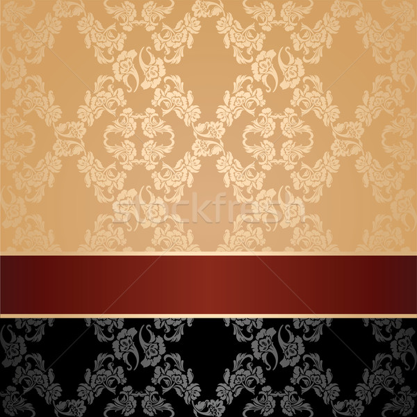 Stock photo: Seamless pattern, floral decorative background, maroon ribbon