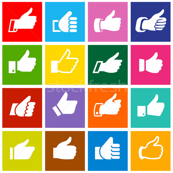 Like, set icons on colored squares Stock photo © Ecelop