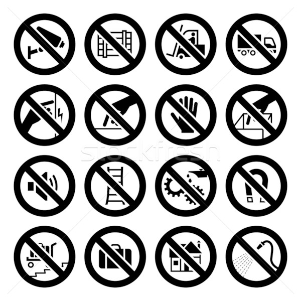 Set prohibited symbols, industrial hazard black signs Stock photo © Ecelop