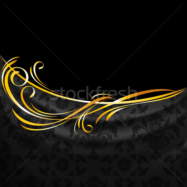 Dark fabric ornamental drapes on black background Stock photo © Ecelop