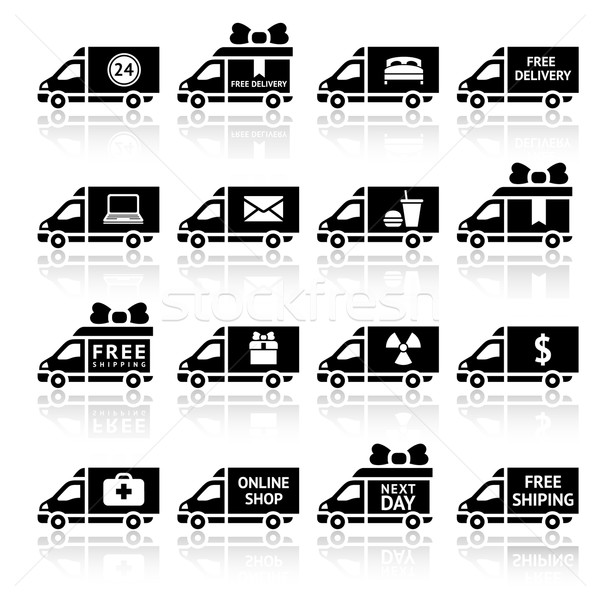 Set of Cargo trucks black icons Stock photo © Ecelop