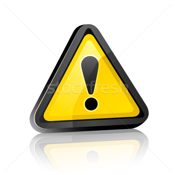 three-dimensional Hazard warning attention sign with exclamation mark  on white background with refl Stock photo © Ecelop