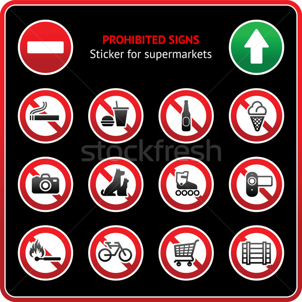 Prohibited Signs. Sticky label for supermarkets Stock photo © Ecelop