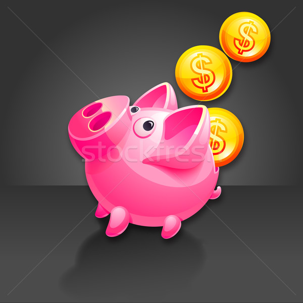 Foto stock: Piggy · bank · queda · dinheiro · porco · vetor · ícone