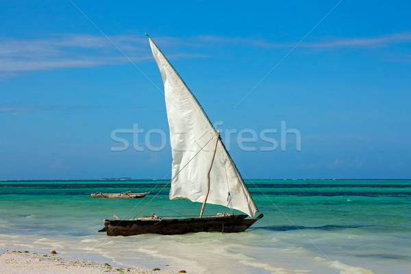 Wooden sailboat on the beach Stock photo © EcoPic