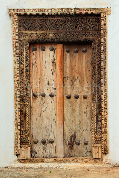 Stock foto: Antiken · Holz · Tür · Hand · Stein · Stadt