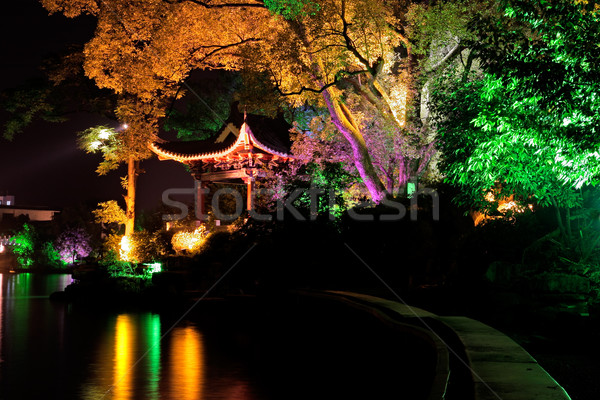 ツリー 中国 夜景 公園 水 ストックフォト © EcoPic