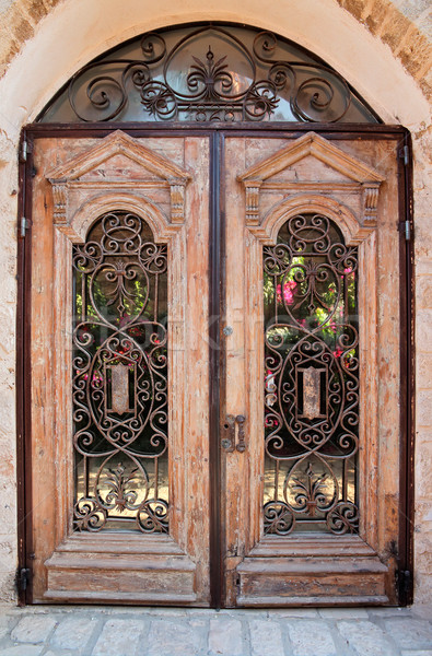 Antichi legno porta decorato antica città Foto d'archivio © EcoPic