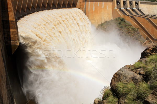 Dam wall with open sluice gates Stock photo © EcoPic