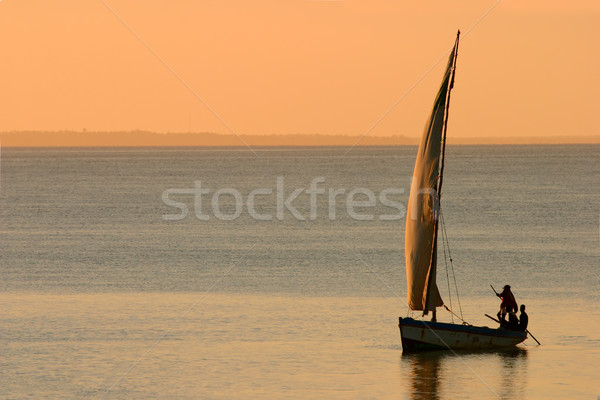 Stock fotó: Naplemente · hagyományos · vitorla · csónak · Mozambik · déli