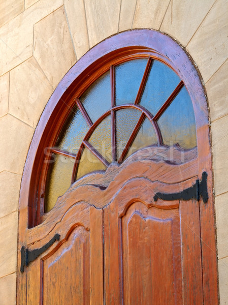 Janela moldura de madeira decorativo arenito paredes edifício Foto stock © EcoPic