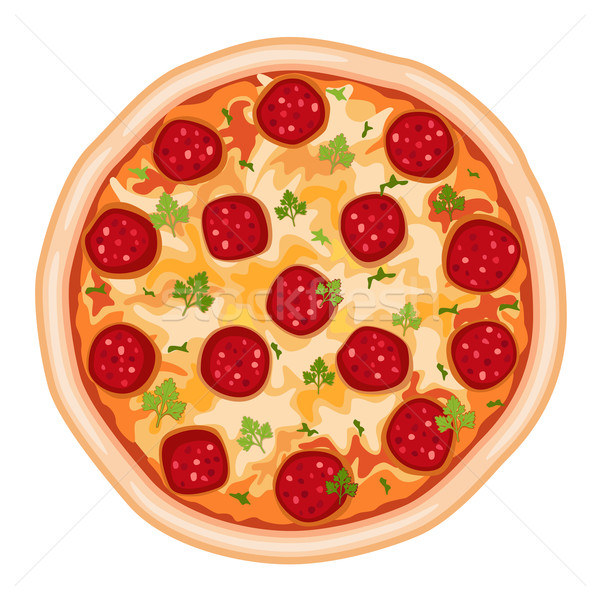 Pizza salami sabroso aislado blanco vector Foto stock © Eireann