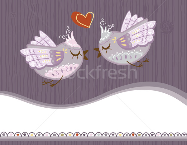 Valentijn dag kaart paars cute vogels Stockfoto © Eireann