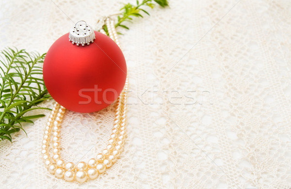 Christmas red bauble with vintage pearls Stock photo © Eireann