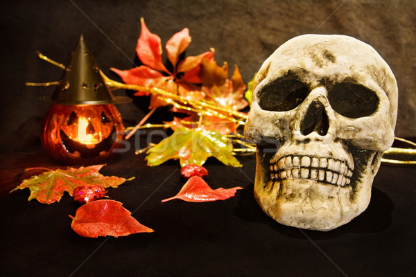 Scary halloween nacht menselijke schedel vieren Stockfoto © Eireann