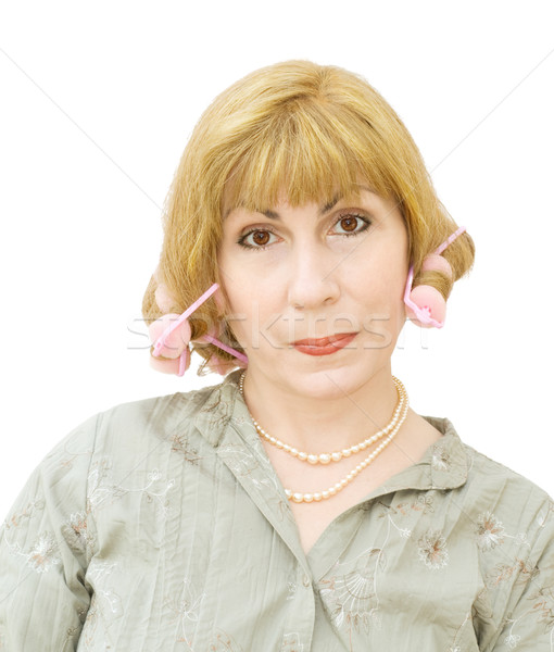 Foto stock: Dona · de · casa · pronto · festa · cabelo