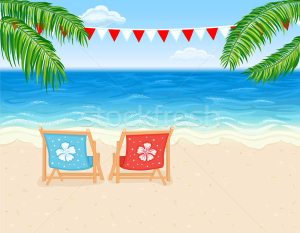 假期 熱帶海灘 天堂 白 休息室 椅子 商業照片 © Eireann