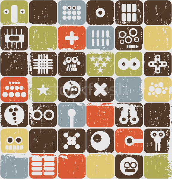 Stock photo: Robot and monsters on buttons seamless pattern.