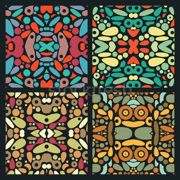 Bezszwowy psychedelic ozdoby cztery inny wzorców Zdjęcia stock © ekapanova