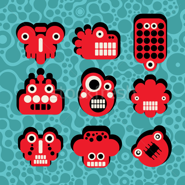 Cartoon robots and monsters faces in color on seamless pattern.  Stock photo © ekapanova