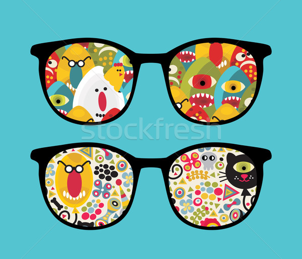 [[stock_photo]]: Rétro · lunettes · laide · réflexion · étrange · isolé