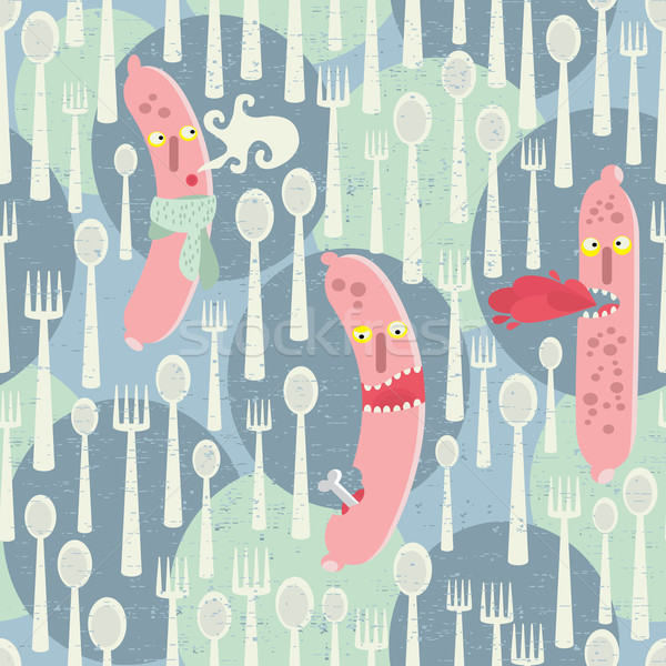Seamless pattern with sausages food monsters.  Stock photo © ekapanova