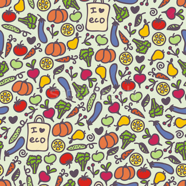 Senza soluzione di continuità cibo sano pattern vettore doodle illustrazione Foto d'archivio © ekapanova