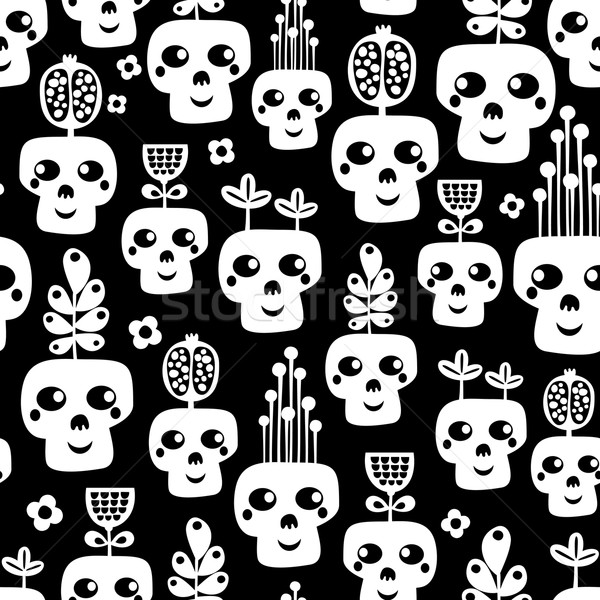 Funny skull seamless pattern with flowers. Stock photo © ekapanova