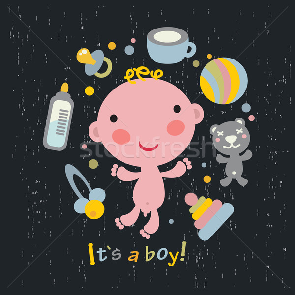 Bébé garçon arrivée annonce carte enfant [[stock_photo]] © ekapanova