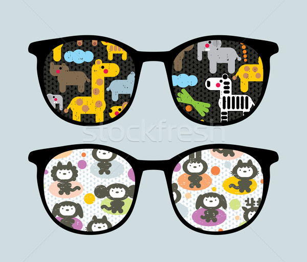 Retro sunglasses with cartoon animals reflection. Stock photo © ekapanova