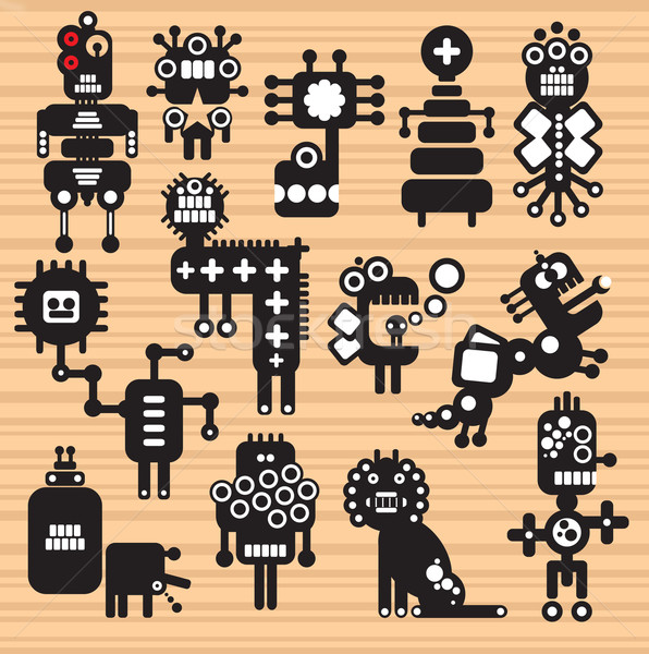 Szörnyek robotok gyűjtemény 17 építkezés terv Stock fotó © ekapanova