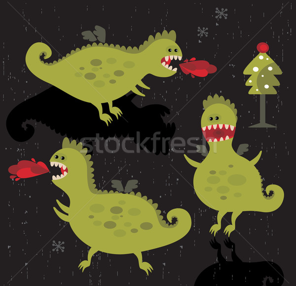 Stockfoto: Draken · brand · kerstboom · vector · iconen · boom