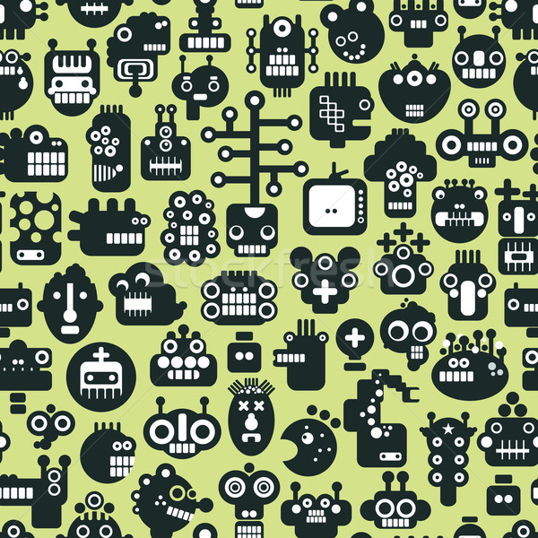 Cartoon robots faces seamless pattern on green. Stock photo © ekapanova