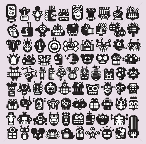 Groot ingesteld iconen monsters robots gezichten Stockfoto © ekapanova