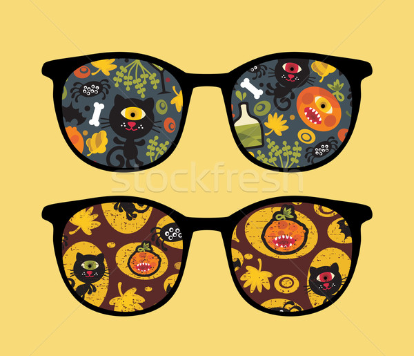 Retro sunglasses with halloween reflection in it. Stock photo © ekapanova
