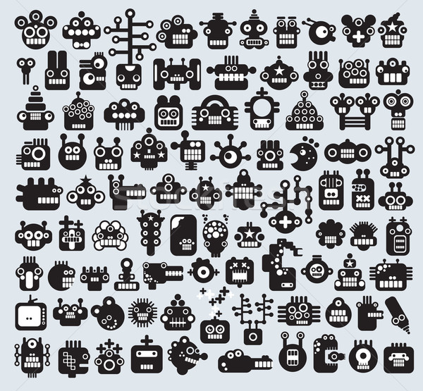 Stock photo: Big set of monsters and robots faces. 
