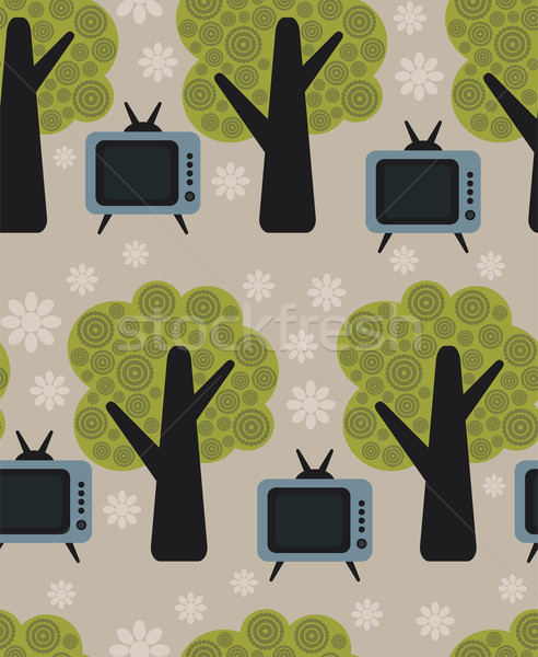 Flora and TV vector pattern. Stock photo © ekapanova