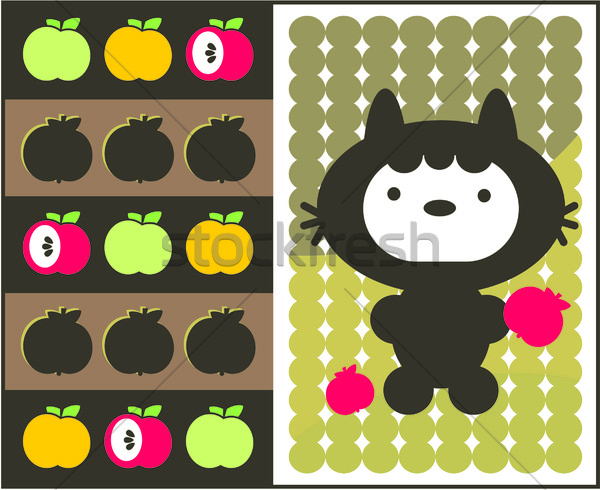 Stock photo: Kawaii cat with apples.