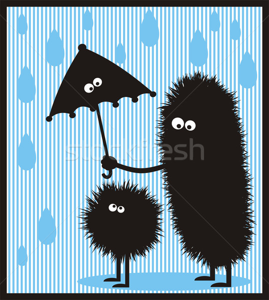 Desgrenhado monstro mãe filha monstros guarda-chuva Foto stock © ekapanova