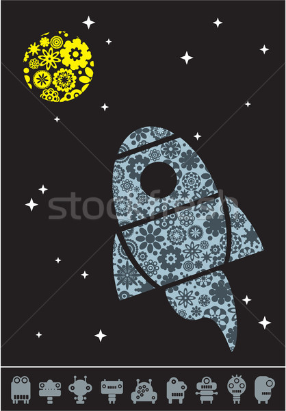 Nave espacial lua flores decoração céu preto Foto stock © ekapanova