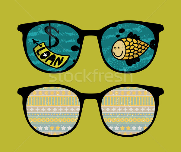 Retro sunglasses with fish reflection in it. Stock photo © ekapanova