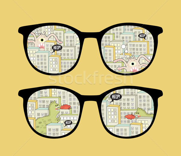 Retro sunglasses with monsters reflection. Stock photo © ekapanova
