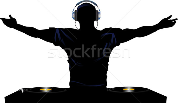 Lemez sziluett karok a magasban zene fejhallgató személy Stock fotó © elaine