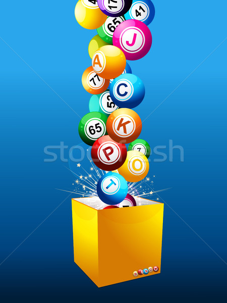 Bingó főnyeremény golyók doboz kék számok Stock fotó © elaine