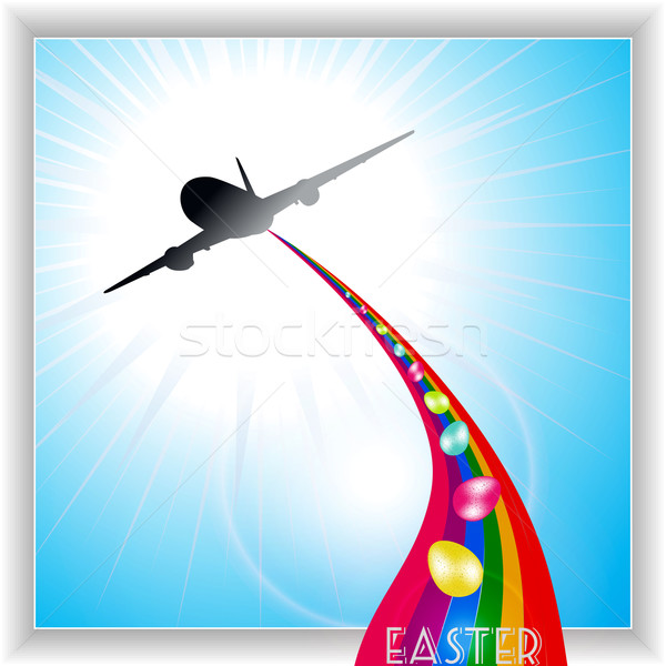 Aircraft release Easter eggs on rainbow Stock photo © elaine